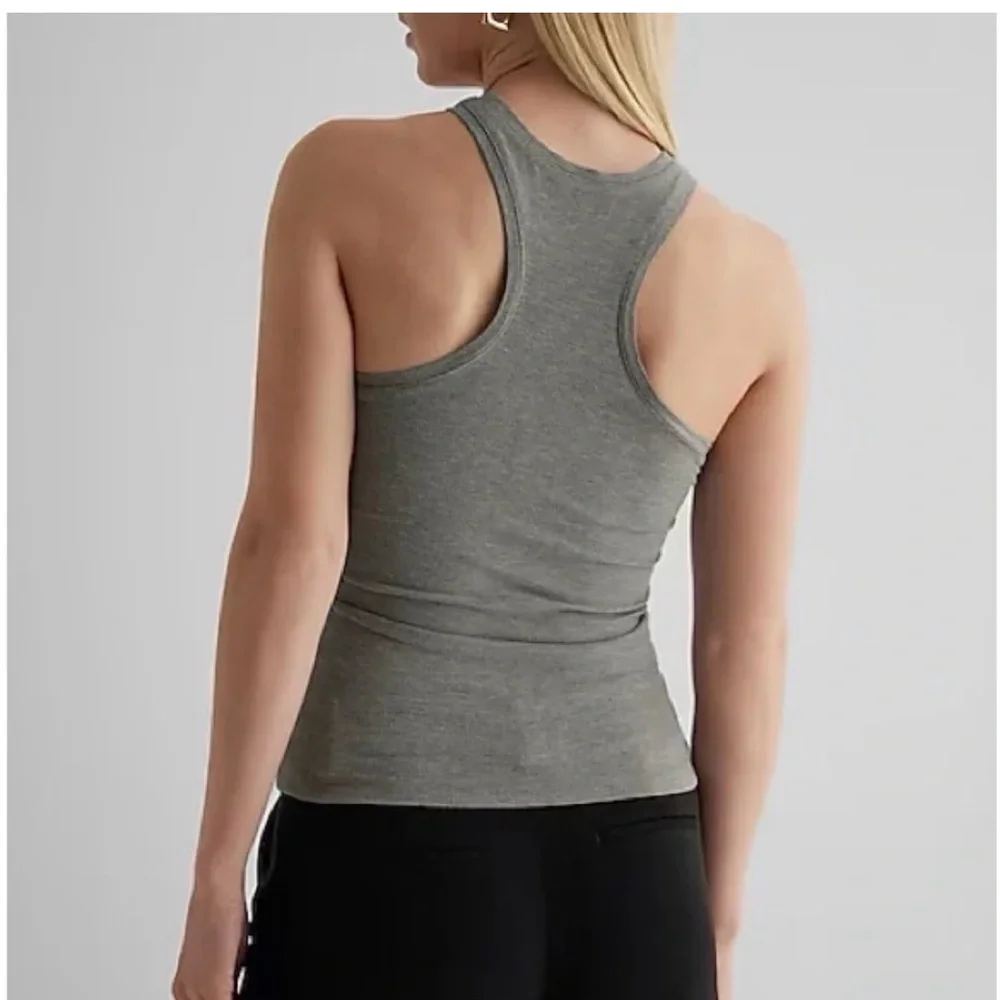 Express Gray Ribbed Racerback High-Neck Tank - Picture 3 of 5